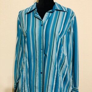 St. John's Bay Teal and Blue Striped Shirt